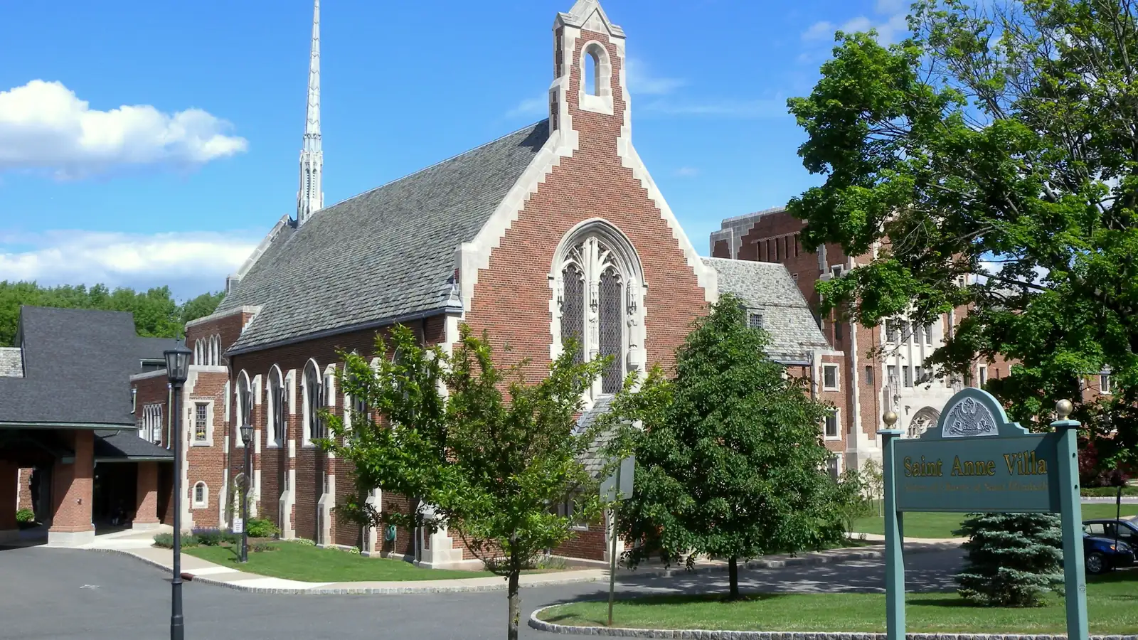A brick chapel and campus building in Florham Park, New Jersey